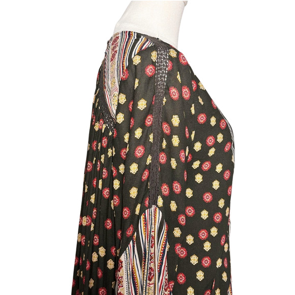 Free People Olive Green White Deep V Neck Lace Up Tunic Mini Dress Small - Picture 6 of 12